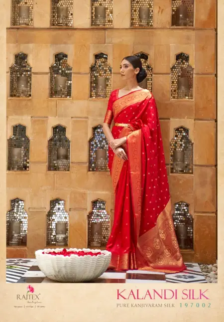 Red Colour Kalandi Silk By Rajtex Handloom Weaving Saree